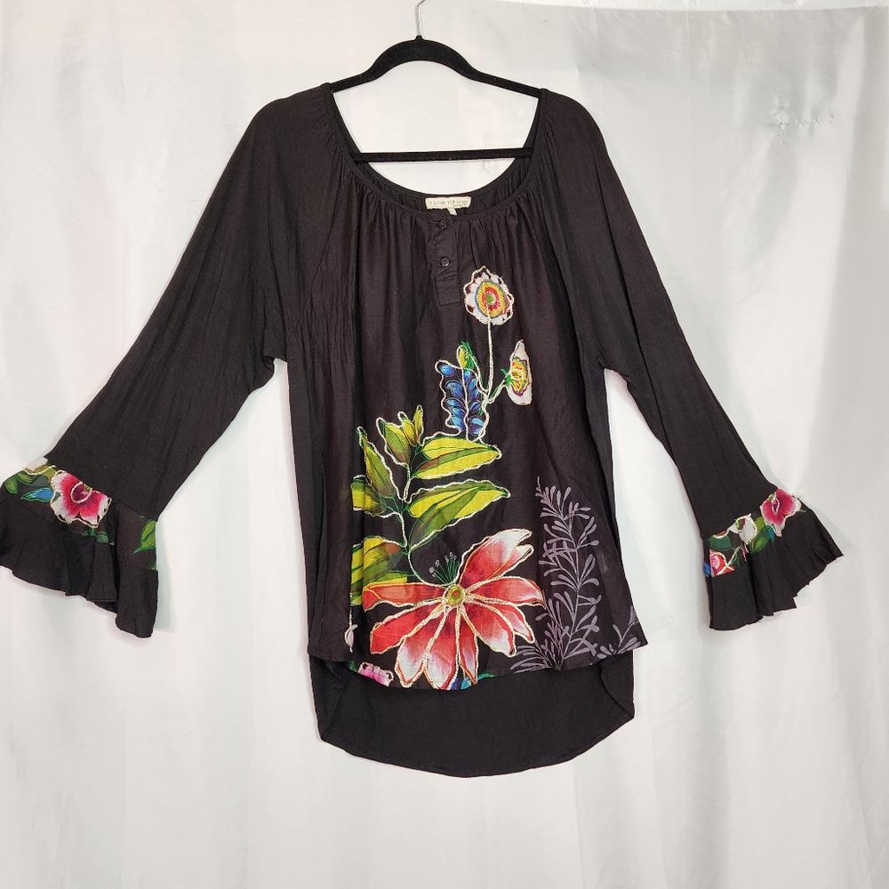 Young Threads New York City Women s Tunic Blouse Size Large 100% Cotton RN135754